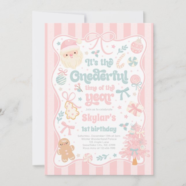 Invitation Onederful Time Of The Year Christmas Bow Birthday (Devant)