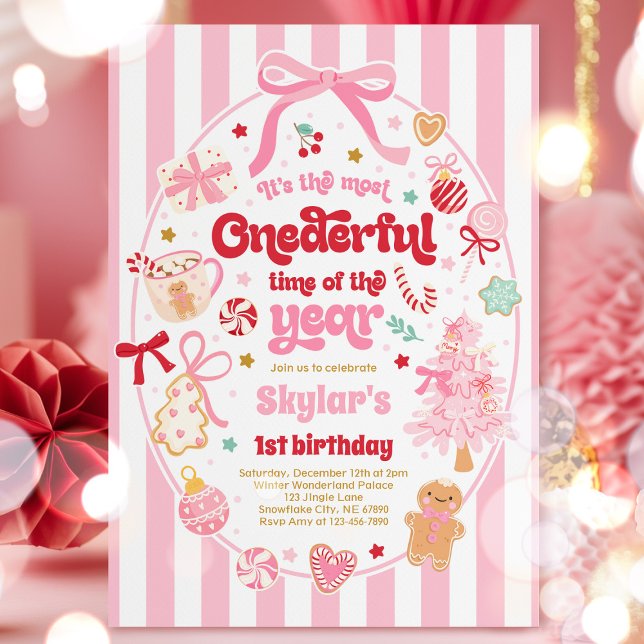 Invitation Onederful Time Of The Year Christmas Bow Birthday (Créateur téléchargé)