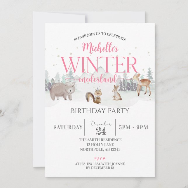 Invitation Onederland d'hiver Anniversaire, Animal 1er Annive (Devant)
