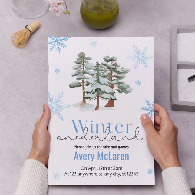 Invitation Onederland hivernal et fleur Anniversaire (Whimsical Winter Onederland & Bloom Birthday Invitation)