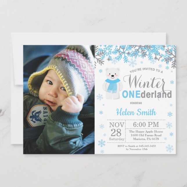 Invitation Onederland Polaire Bear Boy 1er Anniversaire (Devant)