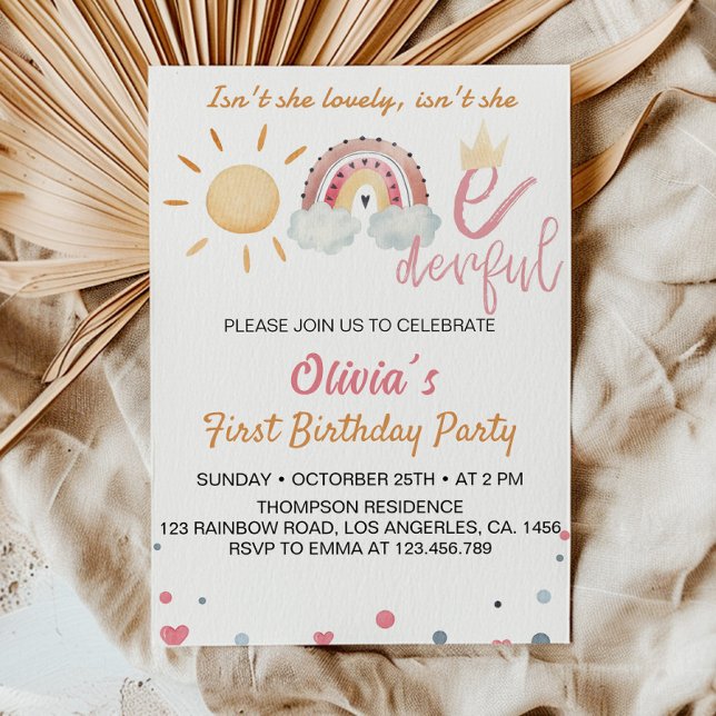 Invitation Onederry Sunshine Rainbow 1er Anniversaire Invitat (Créateur téléchargé)