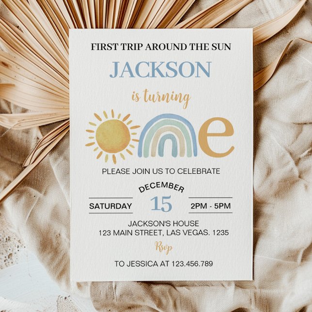 Invitation Onederry Sunshine Rainbow 1er Anniversaire Invitat (Créateur téléchargé)