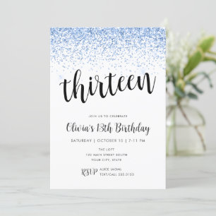 Invitation Onze Anniversaire Bleu clair Parties scintillant C
