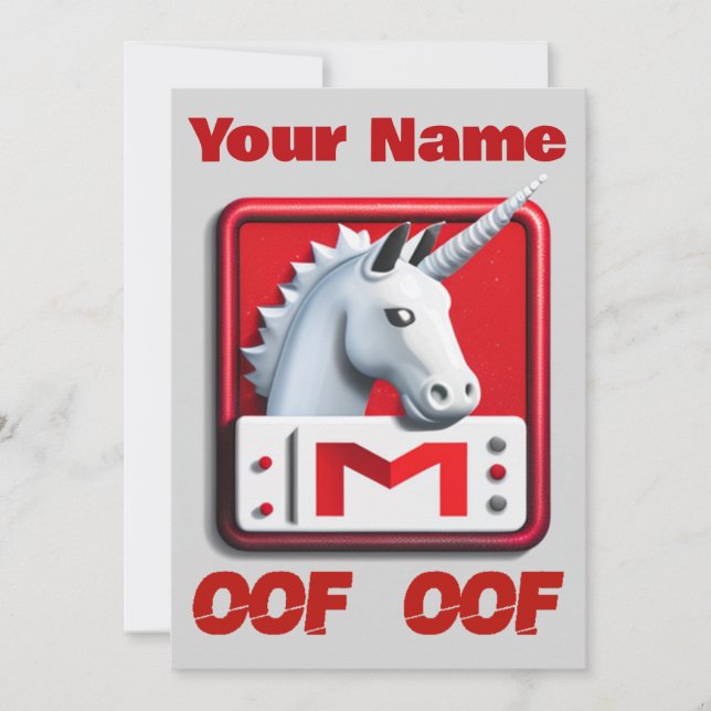 Invitation Oof Roblox Funny Mème Rouge Blanc Unicorne (Devant)