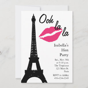 Invitation Ooh la la ! Fête des poules (blanc)