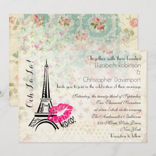 Invitation Ooh La La Paris Tour Eiffel Invite (Devant / Derrière)