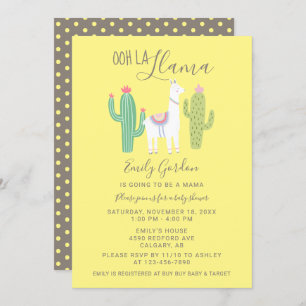 Invitation Ooh La Llama Baby shower mignon jaune brun simple