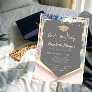 Invitation Opale Rose élégant de Parties scintillant or diama