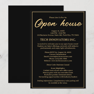 Invitation Open House d'affaires moderne noir & or élégant