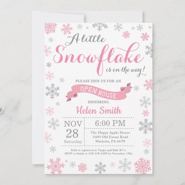 Invitation Open House d'hiver Pink Snowflake (Devant)