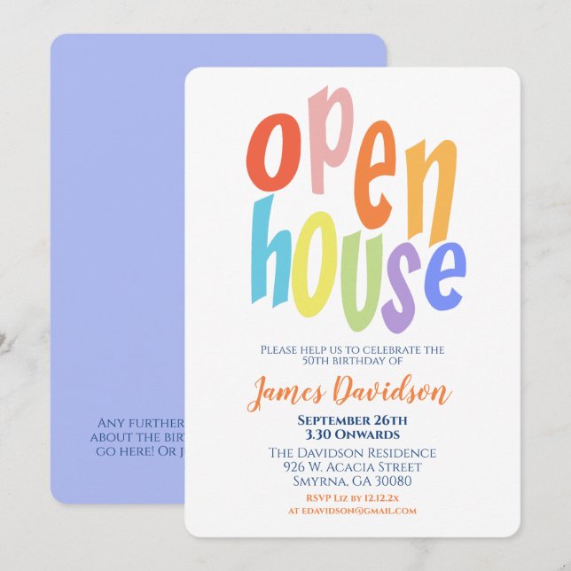 Invitation Open House Party Modern Minimal (Devant / Derrière)