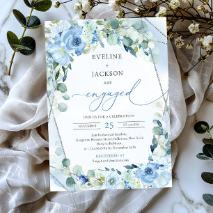 Invitation Opulent fleurs bleues argent sauge Fiançailles