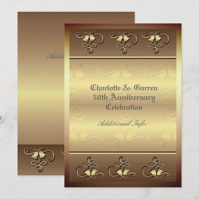 Invitation Or 50e Anniversaire Monogrammé (Devant / Derrière)