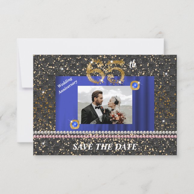 Invitation Or 65e anniversaire Mariage Black Woven & Pearls (Devant)