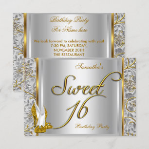 Invitation Or Argent blanc Sweet sixteen doux 16 Partie
