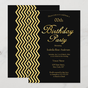Invitation Or Bande Chevron Black Gold Elegant Anniversaire