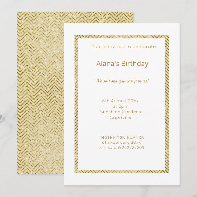 INVITATION OR BLANC CHEVRON TRIM TOUTE OCASSION (Devant / Derrière)