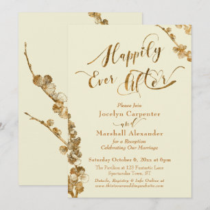 Invitation Or Blanc Éternellement Heureux avec des Plantes, I