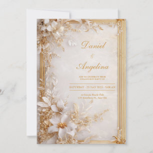 Invitation Or Blanc Floral Marbre Glamour Mariage