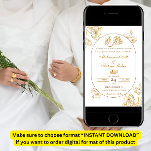 Invitation Or Blanc Floral Minimaliste Élégant Nikah Moderne