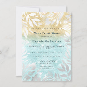 Invitation Or Blanc Pailleté Ombré Floral Gold Ocean Bleu