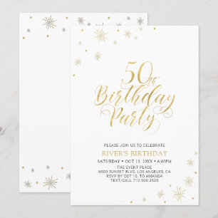 Invitation Or & Blanc   Soirée d'anniversaire 50 ans chic mod