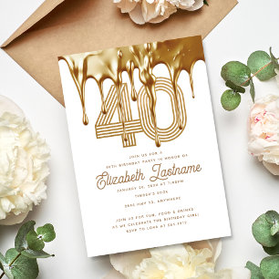 Invitation Or Blanc Tendance Goutte d'Or 40e Anniversaire