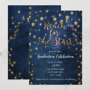 Invitation Or Bleu Atteindre les Étoiles Remise des Diplômes