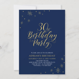 Invitation Or & Bleu Marine Moderne et Chic Fête d'annivers