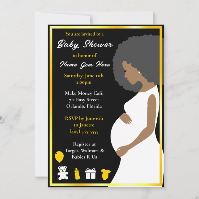 Invitation Or bleu personnalisable | Enceinte téléchargeable (Devant)