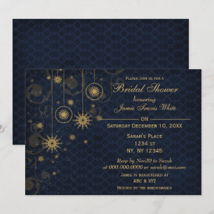 Invitation or bleu Snowflakes Fête des mariées d'hiver Invita