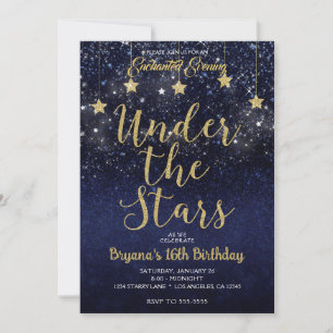 Invitation Or bleu sous les étoiles Nuit étoilée Sweet 16