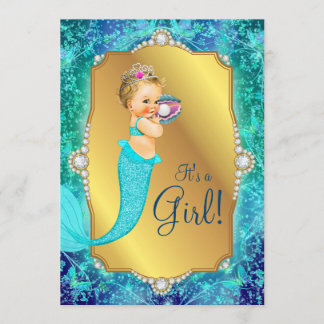 Invitation Or bleu turquoise sous le Baby shower marin