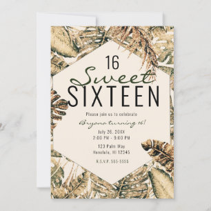 Invitation Or Bronze Pailleté Feuilles de Palmier Tropical Do