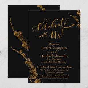 Invitation Or "Célébrez avec nous" avec des motifs botaniques