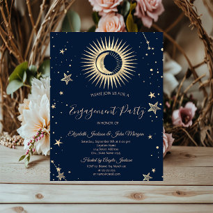 Invitation Or Céleste Soleil Et Lune Étoiles