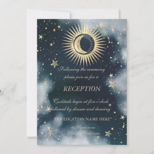 Invitation Or Céleste Soleil Et Lune Étoiles Ciel Nocturne