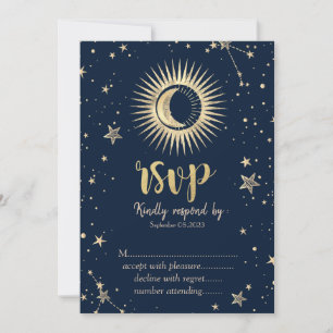 Invitation Or Céleste Soleil Et Lune Étoiles RSVP