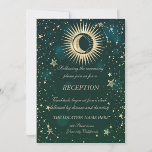 Invitation Or Céleste Soleil Et Lune Étoiles Vert