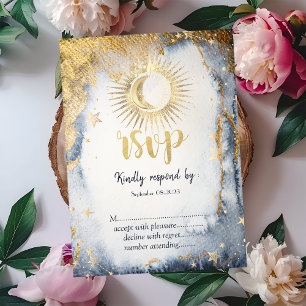 Invitation Or Céleste Soleil, Lune, Étoiles Aquarelle  RSVP