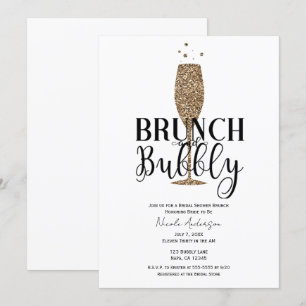 Invitation Or Champagne Noir Blanc Bulles Mariage Shower