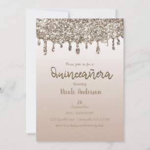 Invitation Or Champagne Pailleté Dégoulinement de Luxe Quince