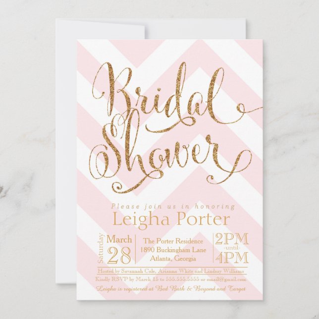 Invitation Or Chevron de rose d'invitation de Fête de la (Devant)