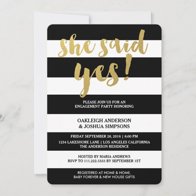 Invitation Or chic | Partie d'engagement Gras en bande noire (Devant)