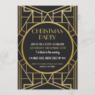 Invitation or de fête de Noël de Gatsby 20s d'art déco des