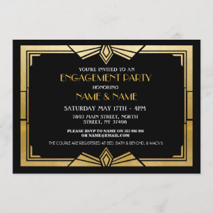 Invitation or de Gatsby d'invitation de partie de fiançailles