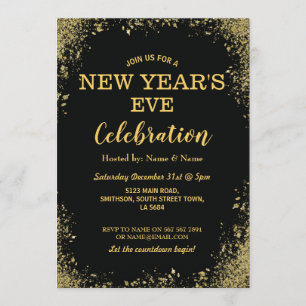 Invitation Or de noir de partie de célébration de réveillon