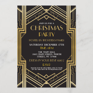 Invitation or de partie de Gatsby d'invitation de Noël d'art