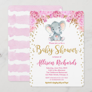 Invitation Or de rose de fille d'invitation de baby shower